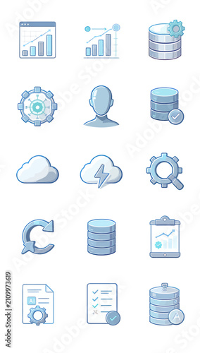 Database management system icons set.