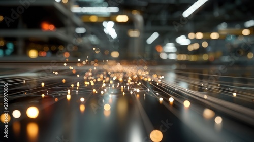 Sparks Fly in the Factory: A dynamic close-up captures the energy of a manufacturing facility with bright sparks flying across a blurred industrial background, conveying motion and power.