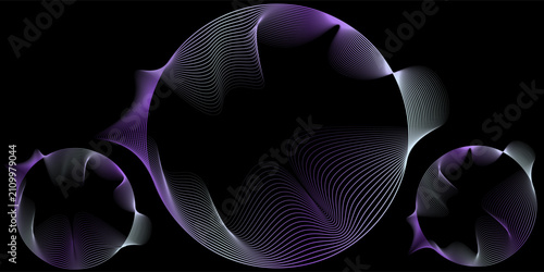 Abstract vector round shape of wavy lines flowing smooth curve colorful spectrum light on black background in concept of technology, science, music, modern.