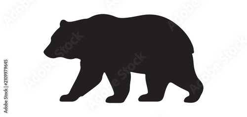 Photography Large grizzly bear silhouette walking isolated on white background vector illust