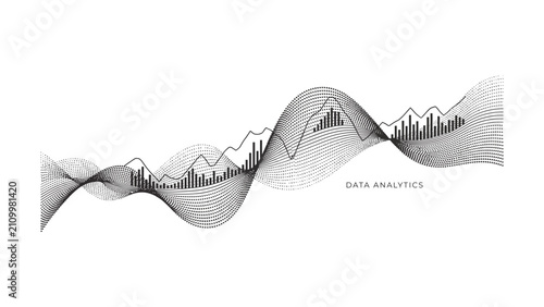 Canvas Print Stylized wave pattern representing data analytics with smooth curves and bar gra