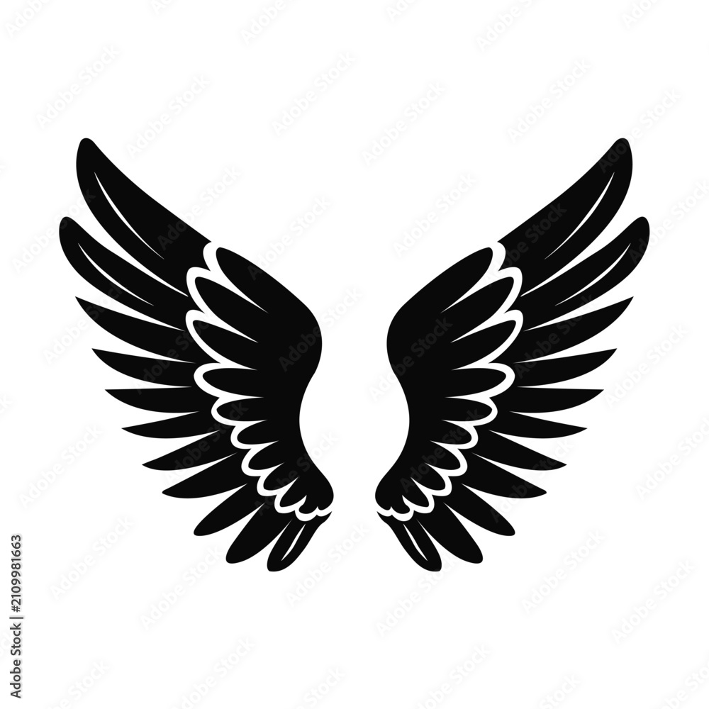 Obraz premium Elegant, sharp black angel wings vector silhouette for brand logos