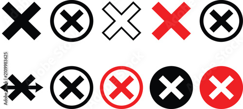 Canvastavla Cross mark icon set with red and black close button delete cancel error wrong re