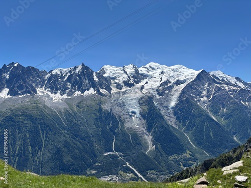 Panoramic View of the Mont Blanc Massif and Glacier from Chamonix, French Alps
