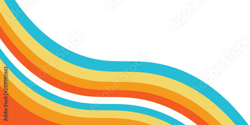 Schilderij op canvas Abstract retro 70s background with colorful wavy stripes in cyan, yellow, and orange, vector illustrator, walpaper, esp 10