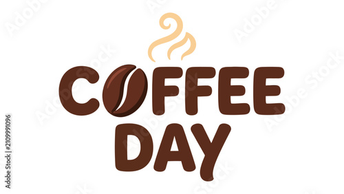 Schilderij op canvas Coffee Day Logo: A stylish and bold graphic design featuring the words COFFEE DAY with a prominent coffee bean replacing the O and a wisp of steam rising, celebrating the love for coffee