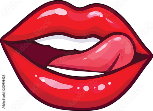 Foto Vector illustration of red lips with tongue in playful expression