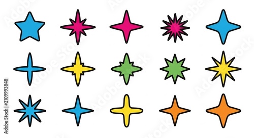 Sparkle star set with colorful shining celestial shapes