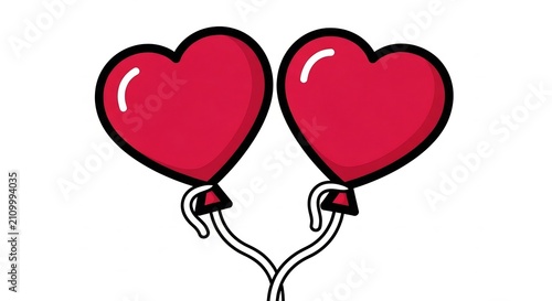 Two heart balloons tied together for love celebration