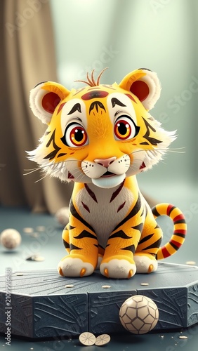 3D Cartoon Illustration Cute 3D Character Baby Tiger Cute Playful Cartoon Tiger 3D Cartoon Tiger