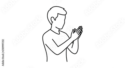 Praying person line drawing on a white background