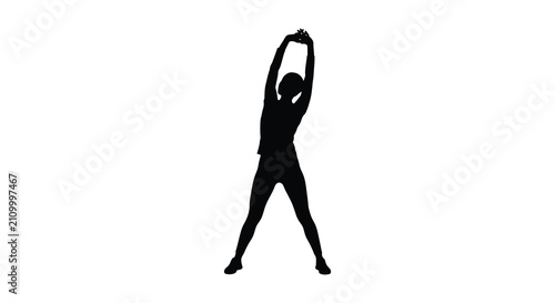 Konstfotografi Human silhouette stretching with arms raised against a white background