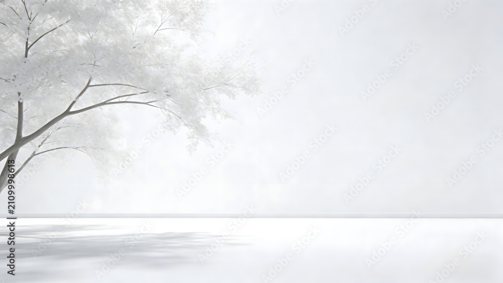 Naklejka premium White frosted tree branches on minimalist white background