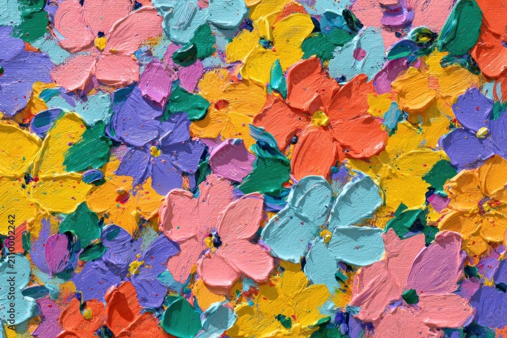 Obraz premium Vibrant floral abstract painting with textured brushstrokes.