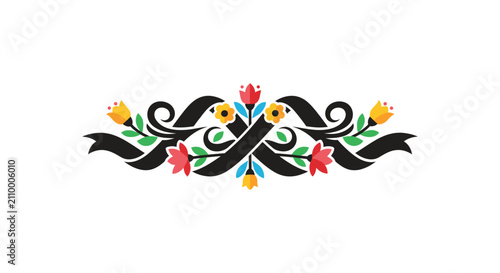 Floral ornament with ribbons and stylized flowers vector illustration