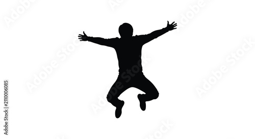 Jumping Person Silhouette Against A White Background