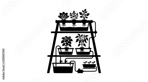 Hydroponic vertical gardening system illustration for sustainable urban farming