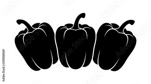 Three bell peppers silhouette vector illustration isolated on white