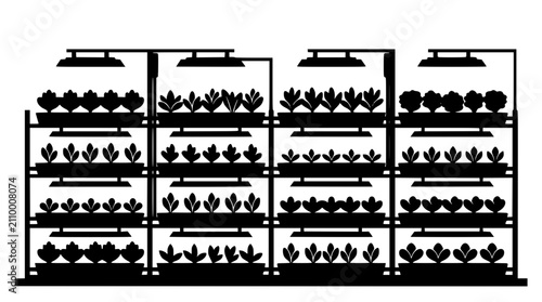 Vertical Farming System Silhouette Illustration