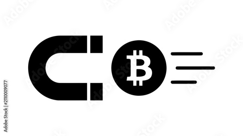 Vector illustration of bitcoin magnet icon, attracting cryptocurrency concept on a transparent background