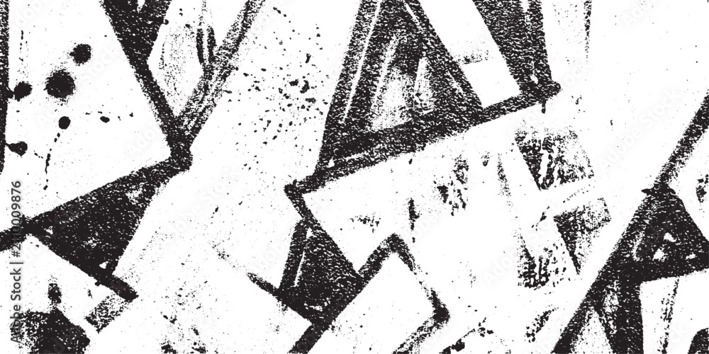 Naklejka premium Black spray paint texture on white wall with abstract geometric shapes and grunge splatters for urban street art background design elements