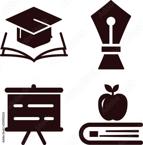  Education Icons Set School Learning Study Silhouette Vector Collection