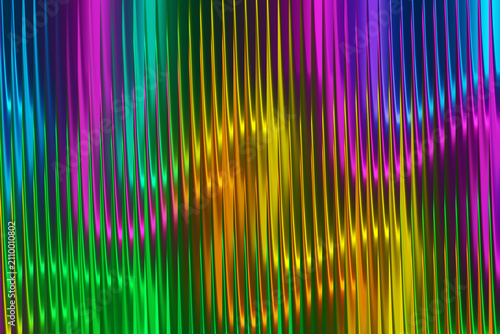 Abstract wavy rainbow lines with metallic texture and vibrant color gradient