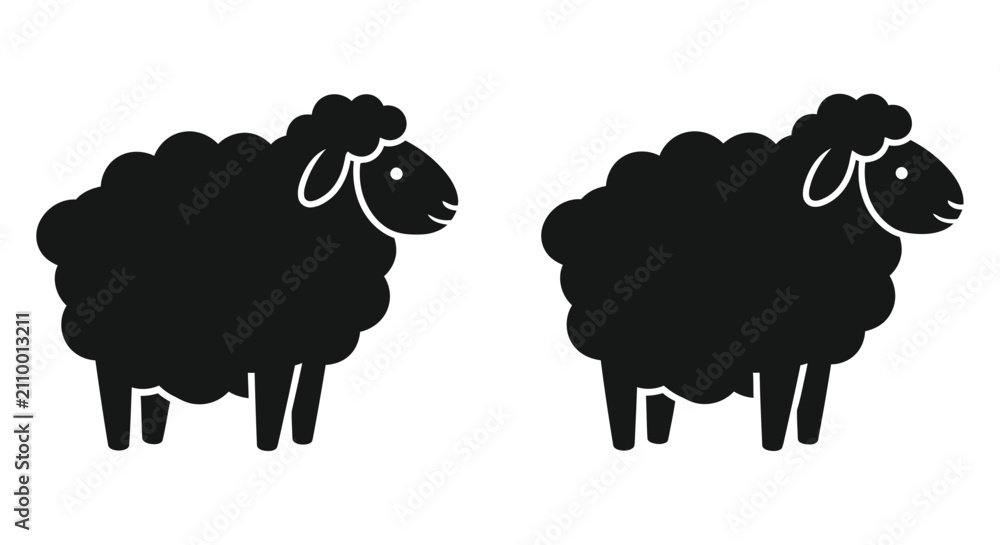 Obraz premium Two black silhouettes of sheep facing left simple graphic illustration