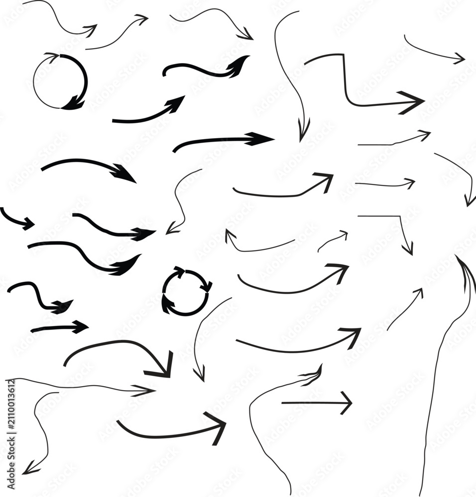 Fototapeta premium Set of hand drawn sketch arrows collection on transparent background ink vector design elements for infographic presentation or website pointer illustrations for visual editing.