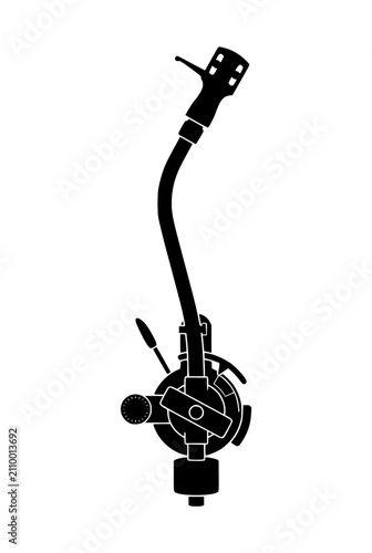 Turntable tonearm silhouette with headshell and counterweight on white background