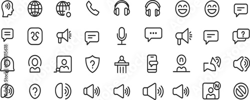 Communication and Social Media Line Icons Set. Editable Stroke Vector Illustration.