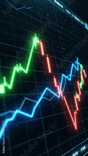 Colorful stock market chart with rising and falling lines