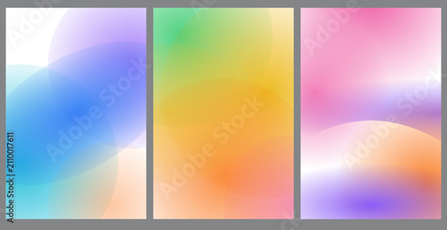 Set of three vertical panels with vibrant soft gradient color transitions vector illustration