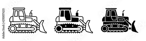 Foto Bulldozer Icons Set, Construction Vehicle Vector Graphics, Heavy Machinery Illus