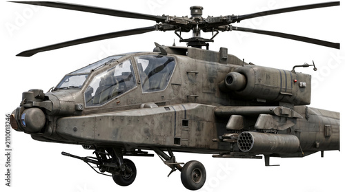 Foto Military helicopter, a formidable apache gunship, poised for action and ready to take flight