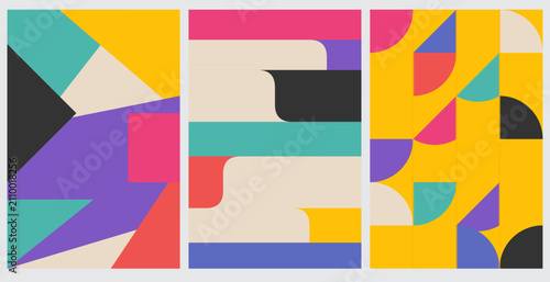 Abstract geometric pattern set with colorful shapes and modern minimalist composition vector illustration