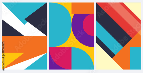Abstract geometric pattern set with colorful shapes in flat vector illustration style