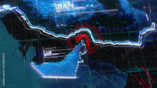 The Strait of Hormuz ship blockade, modern topographic relief map visualization