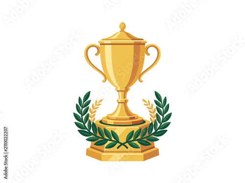 Bild auf Leinwand Golden trophy cup with laurel wreath for first place winner.