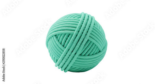 Pastel mint green wool yarn ball isolated on white background for handicraft