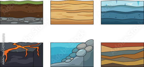 фотографія Cartoon Soil and Ground Layers Vector Set Featuring Cross Section Textures of Gr