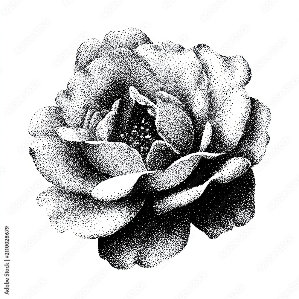 Obraz premium Intricate dotwork rose illustration in black and white.