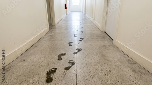 wet footprints in hallway