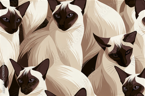 Seamless 2.5D Siamese Kitten Pattern
