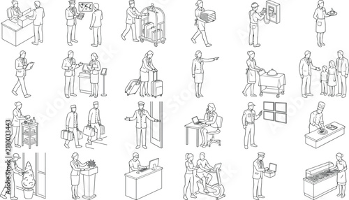 Canvas Print Isometric Hospitality Staff and Hotel Service Workers Vector Collection with Pro