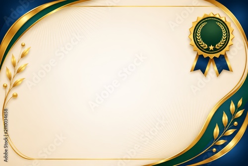Blank certificate template with gold border. Elegant diploma background with laurel leaves.