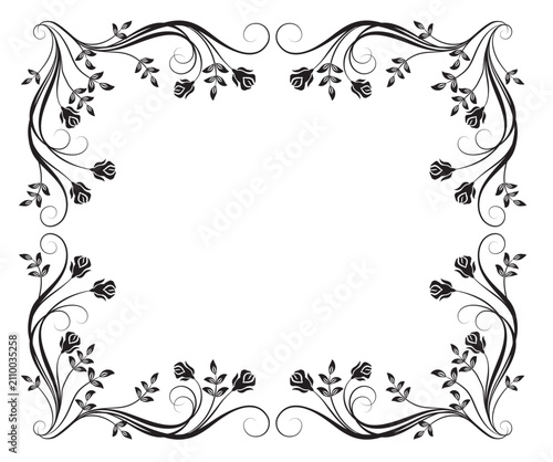 Floral ornament frame with roses vintage decorative border. Graceful decorative element for decor and text greeting or invitation card design.