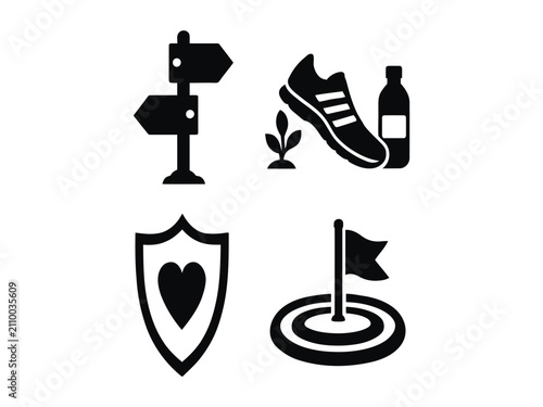 Quadro su tela Illustrative icons for a healthy, purposeful journey, symbolizing guidance, acti