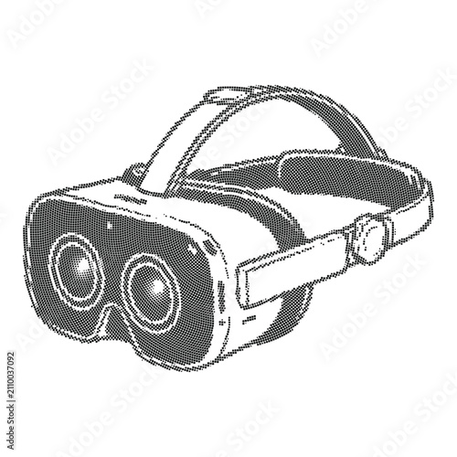 Virtual reality VR headset goggles vector drawing in halftone stipple style