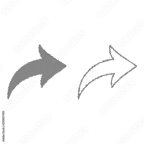 Curved share arrow icons set filled and outline in round halftone dot art